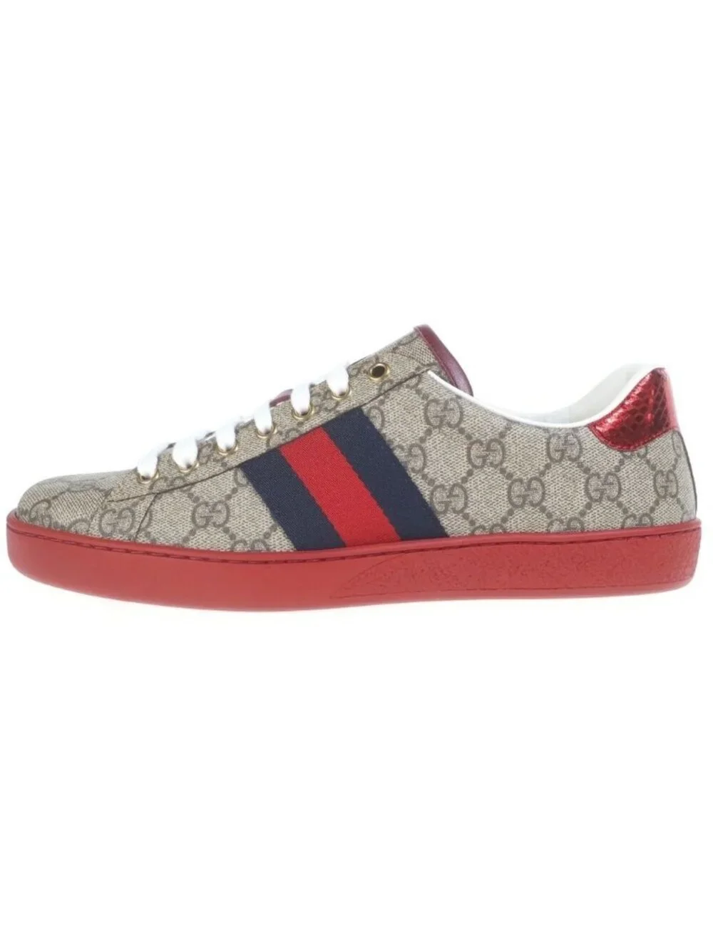 Gucci Ace GG Supreme Sherry Line Leather Low Cut Sneakers Beige